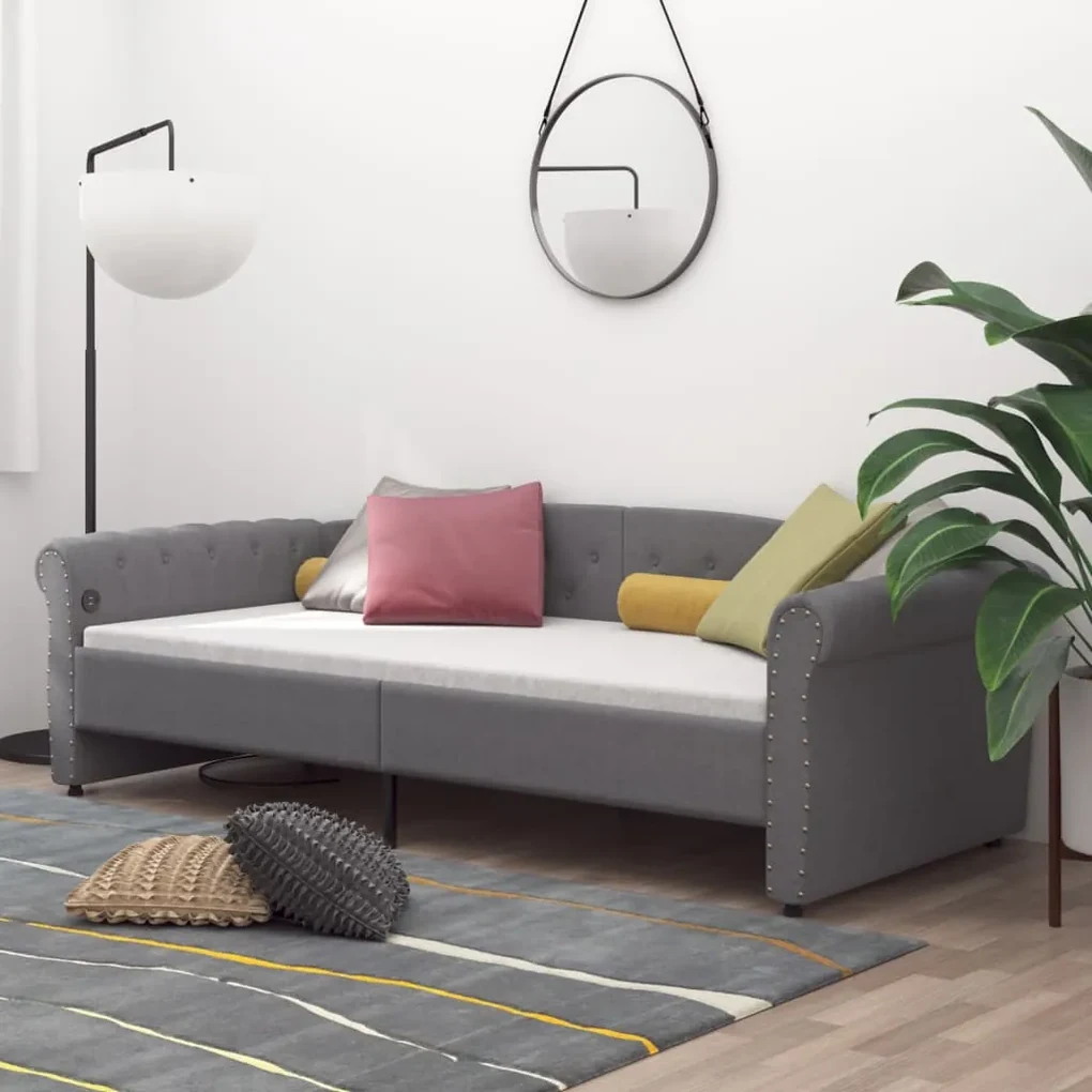337214 vidaXL Pat de zi, gri deschis, 90x200 cm, textil, USB