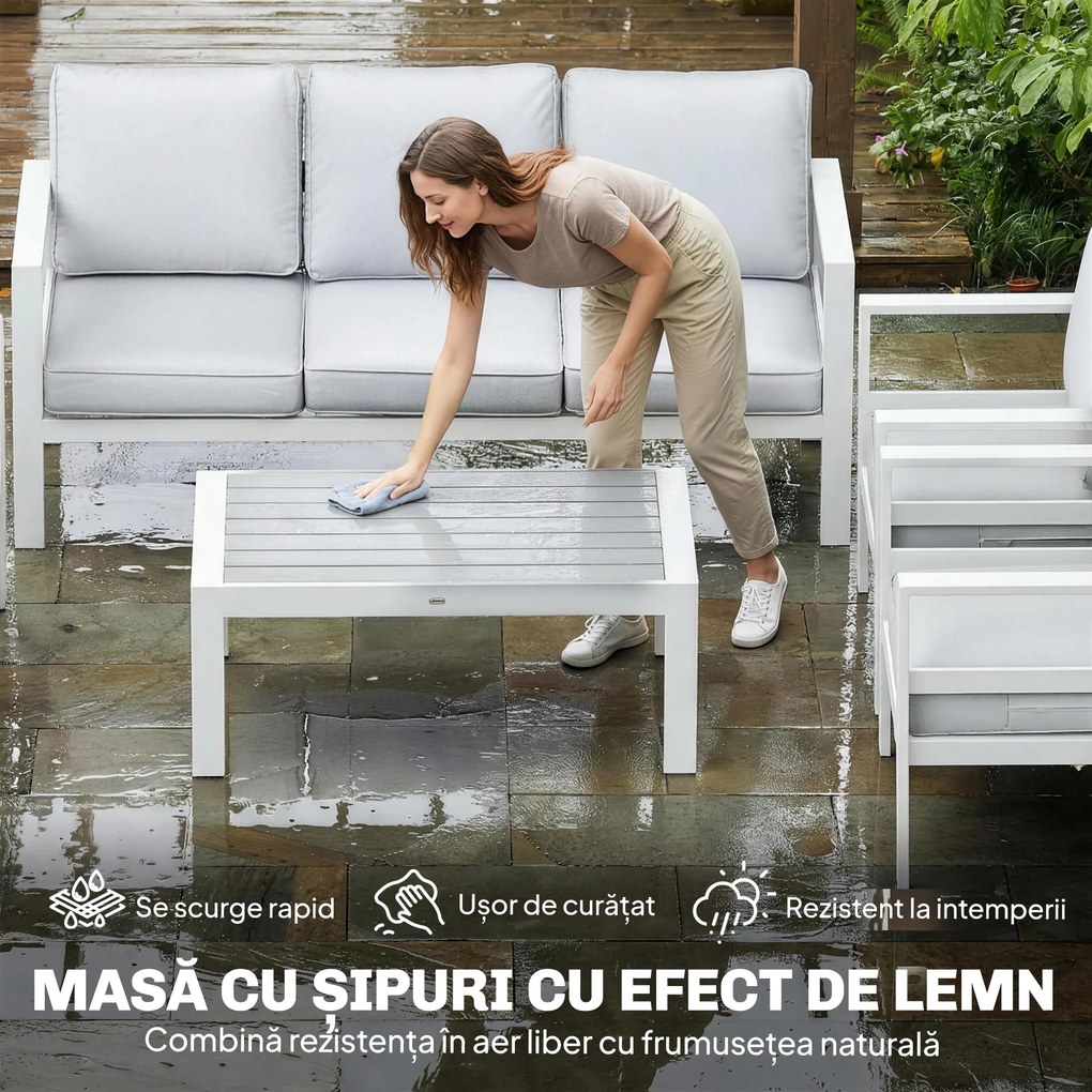 Outsunny Mobilier de Grădină din Aluminiu cu Canapea 3 Locuri, 2 Fotolii și Masă pentru Exterior, Alb | Aosom Romania