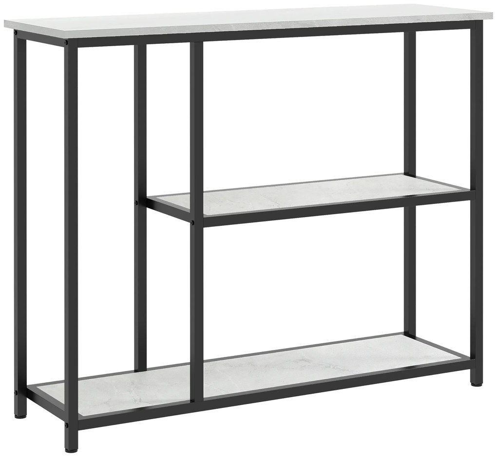 HOMCOM Consola in design industrial, 2 rafturi, aspect de marmura, Negru + Alb | Aosom Romania