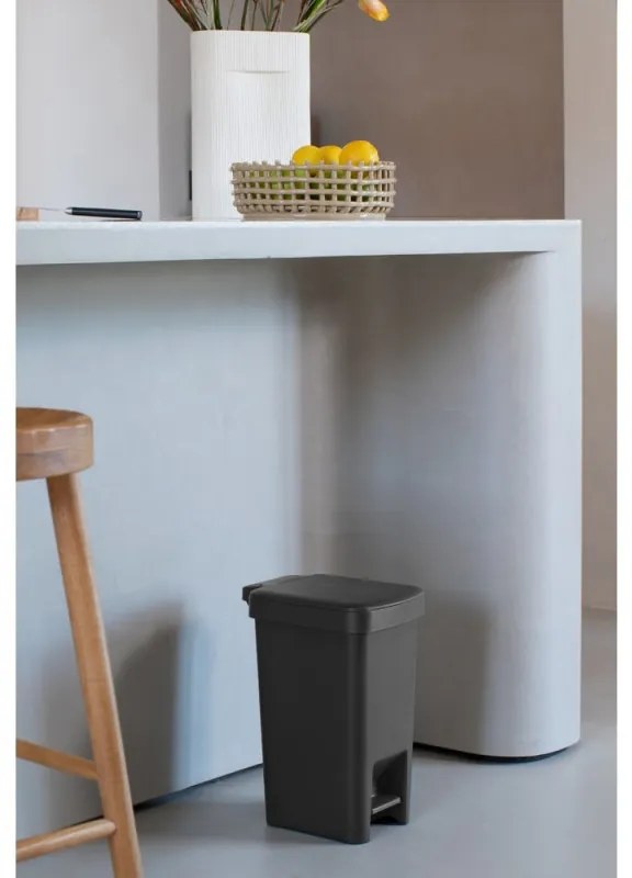 Cos de gunoi cu pedala Brabantia StepUp 1008476, 10 L, Materiale ecologice, Deschidere mare, Gri Inchis
