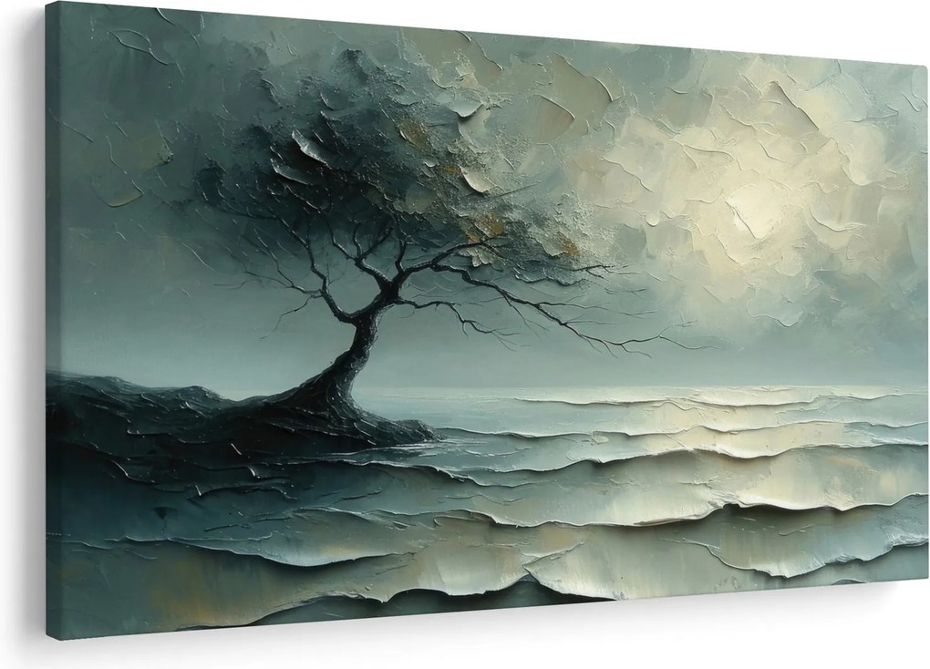 Tablou - pictură în ulei de un copac cu oceanul (90x60 cm)