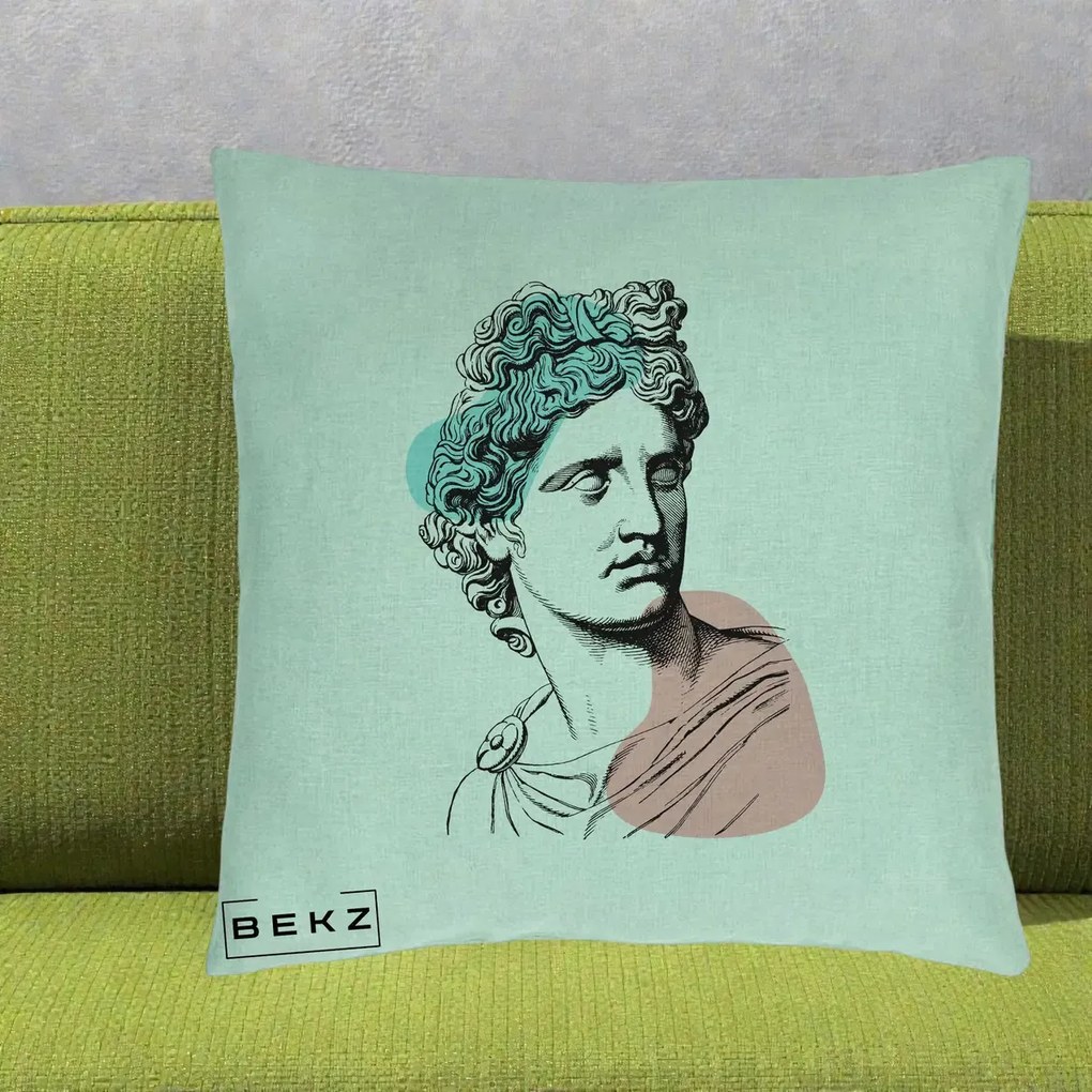 Perna Decorativa Bust Grec Vaporwave, 40x40 cm, Verde Menta, Husa Detasabila, Perna Inclusa, BEKZ®