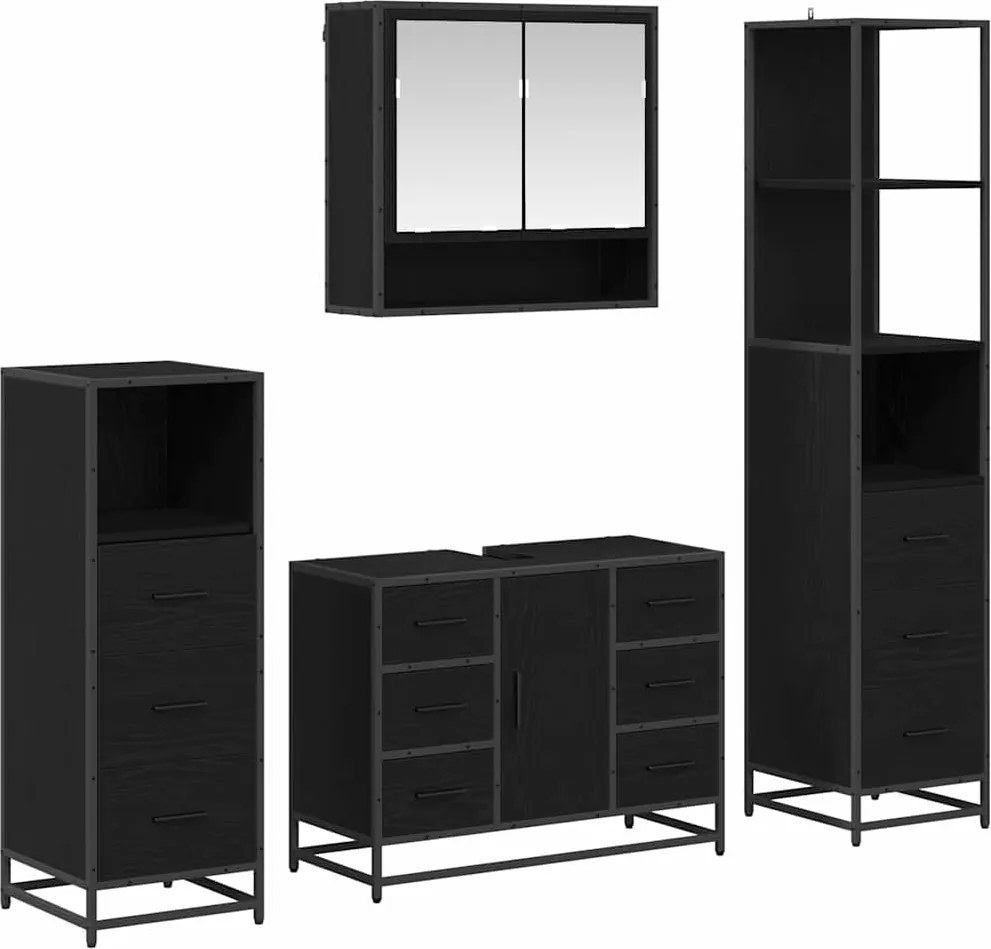 vidaXL Set de mobilier pentru baie 4 pcs Stejar Negru Lemn compozit