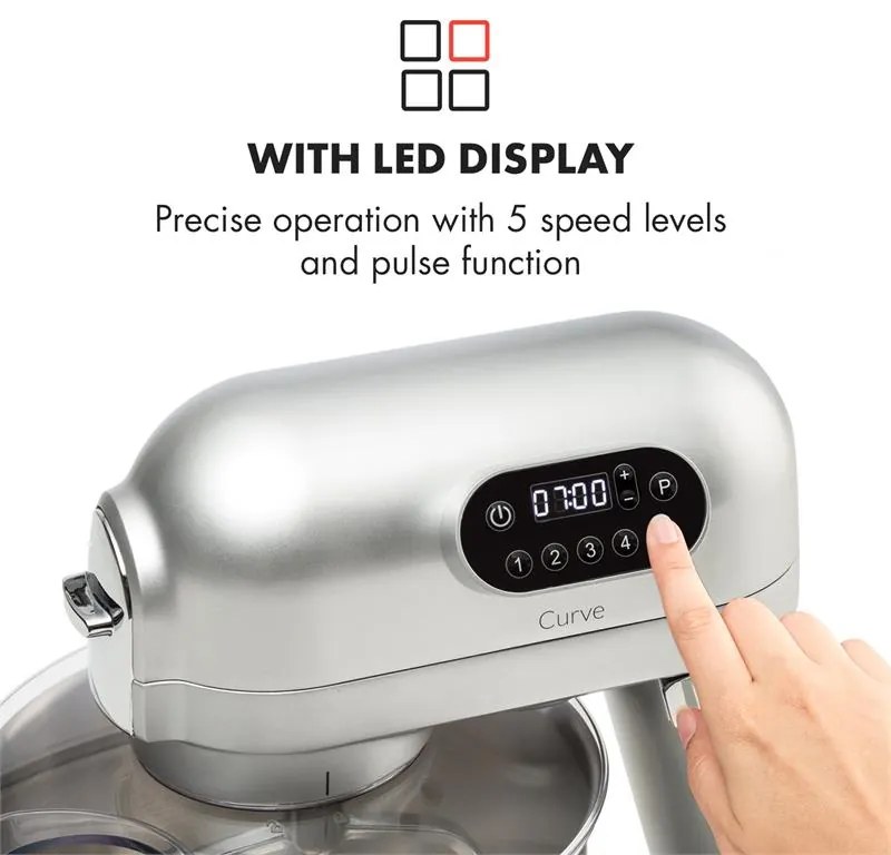 Curve Plus, robot de bucătărie, 5 l, mașină de tocat carne 4 în 1, argintiu, 1000 W