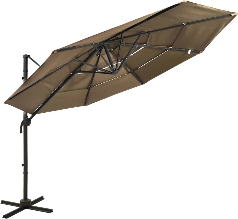 vidaXL Umbrelă de soare 4 niveluri, stâlp de aluminiu, taupe, 3x3 m
