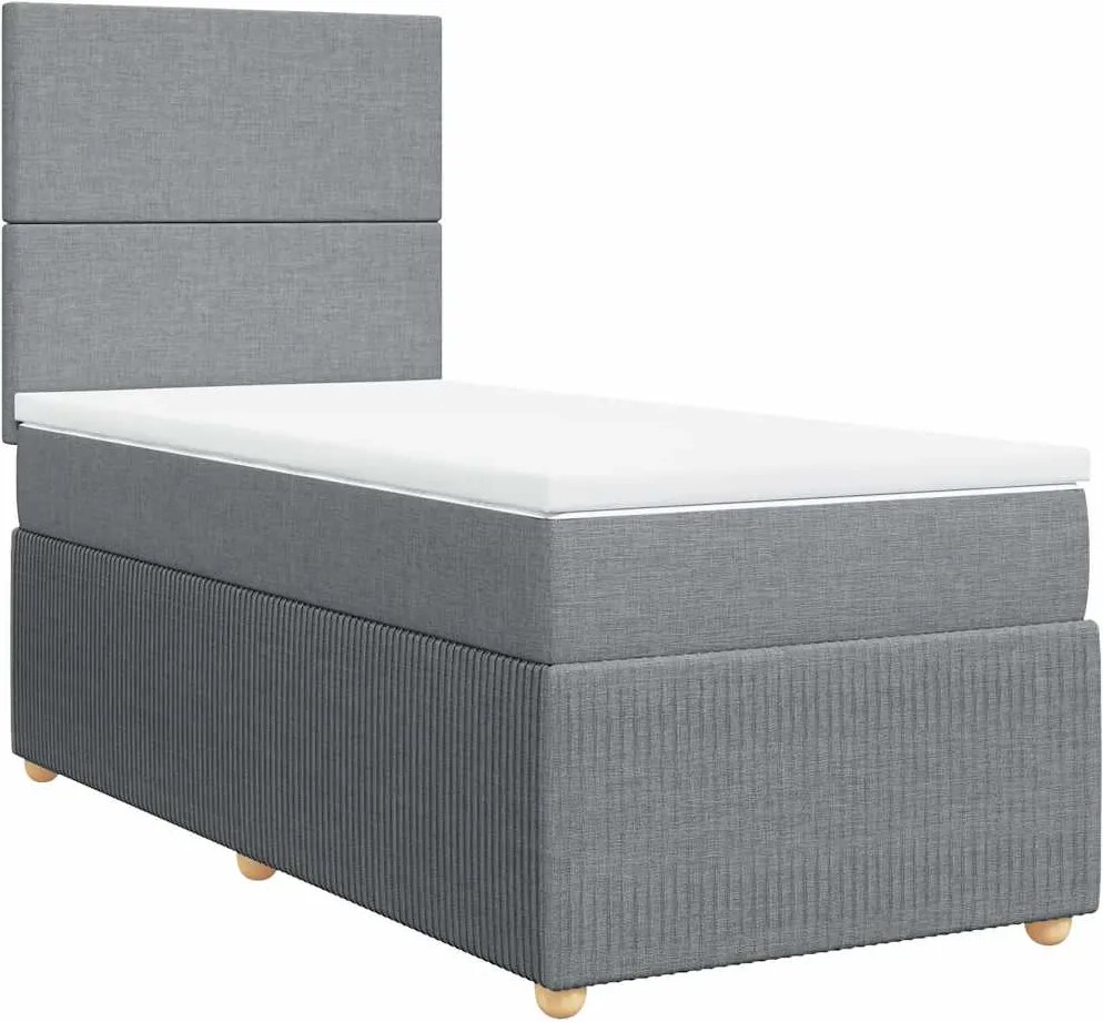 vidaXL Pat box spring cu saltea, gri deschis, 100x200 cm, textil