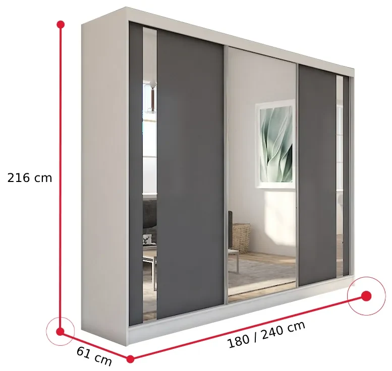Supermobel Dulap cu uși glisante si oglindă GRACJA, 180x216x61