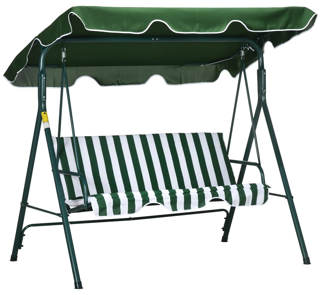 Outsunny Balansoar de Gradina 3 Locuri Acoperis Parasolar si Structura din Otel si Poliester, 172x110x153 cm, Alb si Verde | Aosom Romania