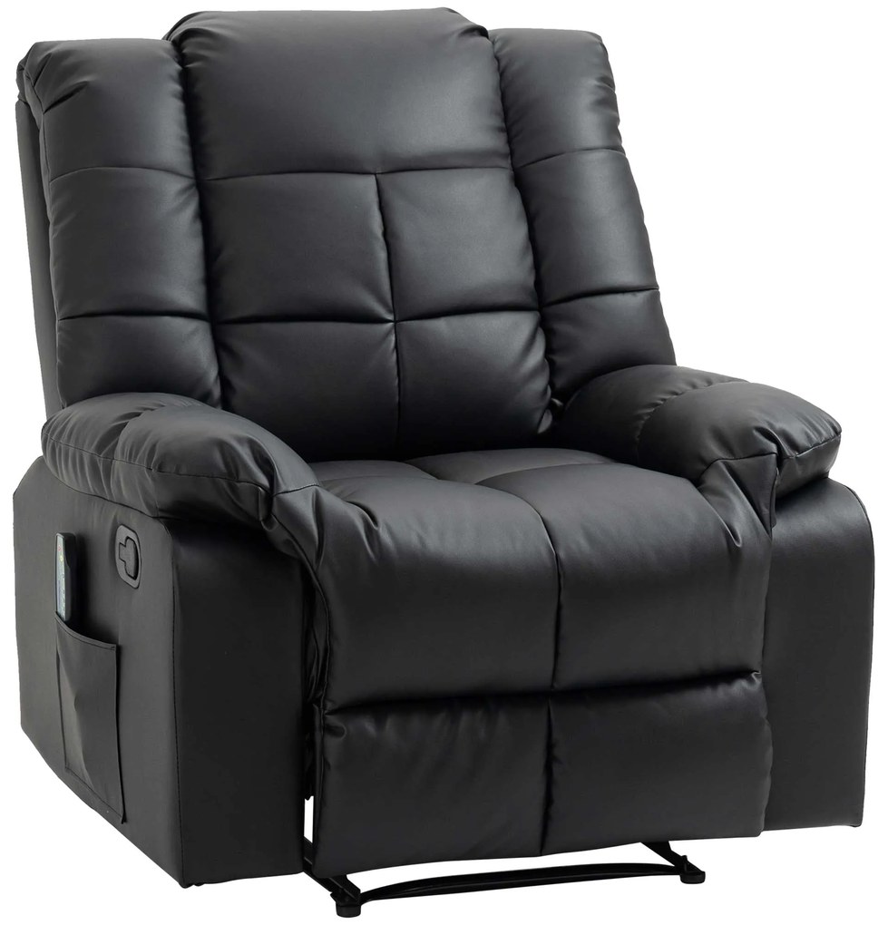 HOMCOM Scaun de Masaj Relaxant, Scaun de Relaxare, 8 Puncte de Vibrații, Funcție de Așezare, Piele Ecologică, negru, 94x99x99cm | Aosom Romania