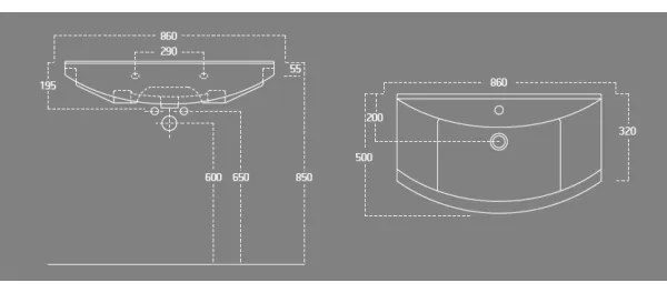 Aqualine - Lavoar încastrat ZERO 86x50 cm ceramică/alb