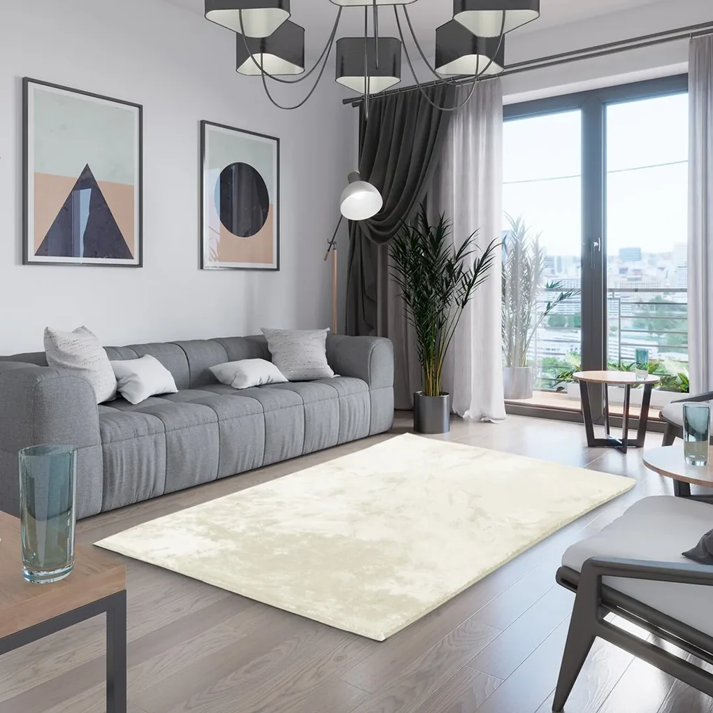 Covor din blana artificiala de iepure crem, LOVIKA Dimensiune: 120 x 170 cm