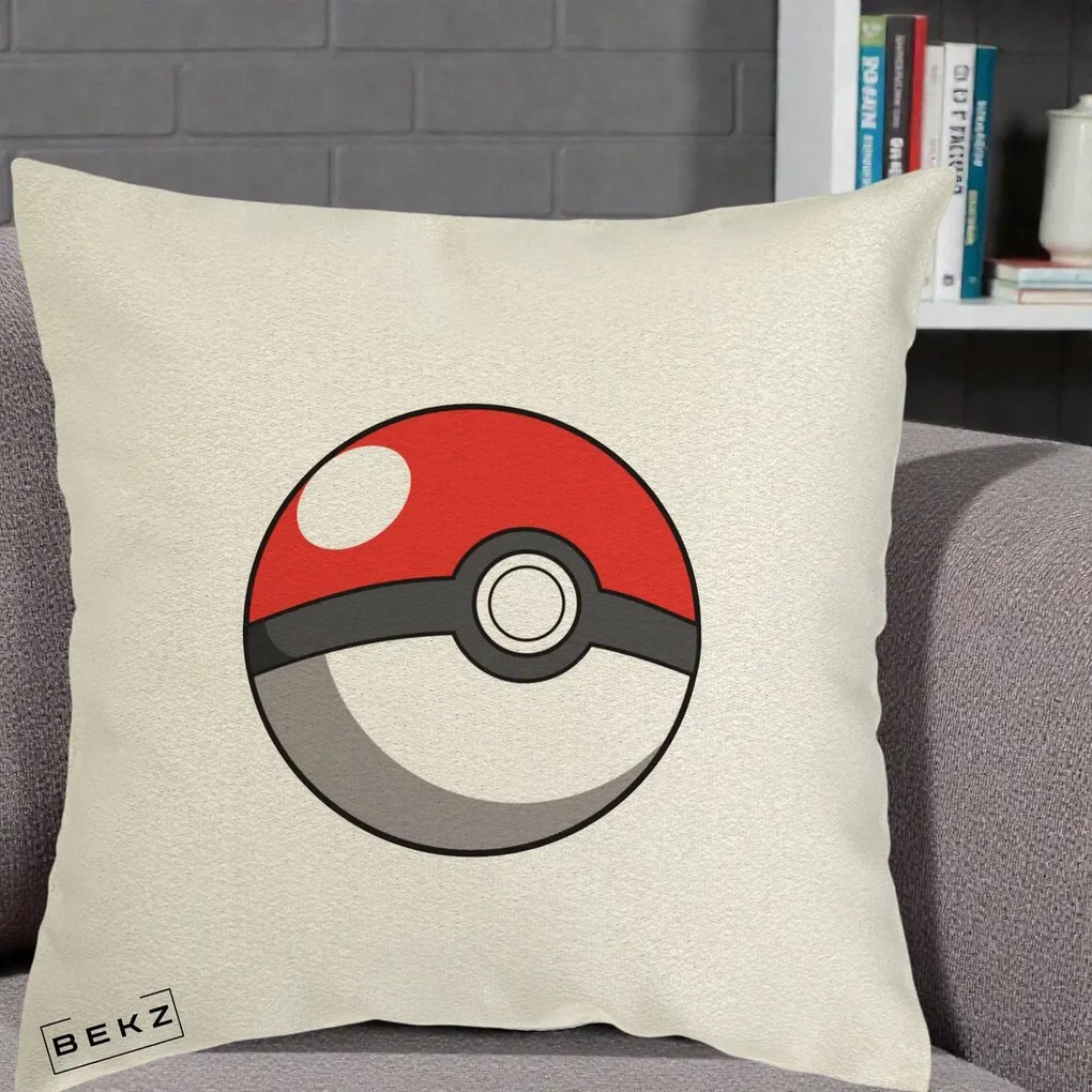 Perna Personalizata Pokeball Rosie, 40x40 cm, Ecru, Husa Detasabila, Perna Inclusa, BEKZ®