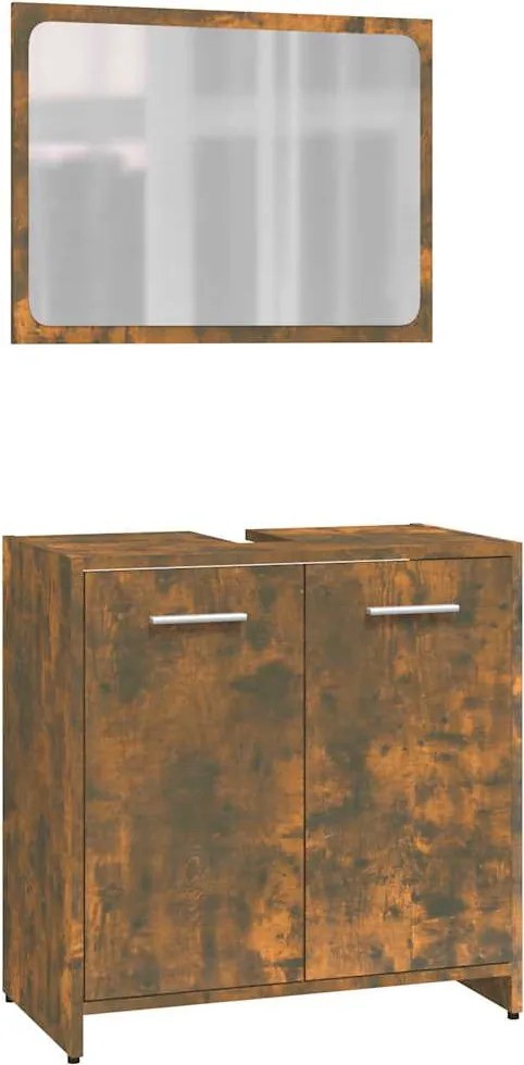 vidaXL Set de mobilier de baie, stejar fumuriu, lemn prelucrat