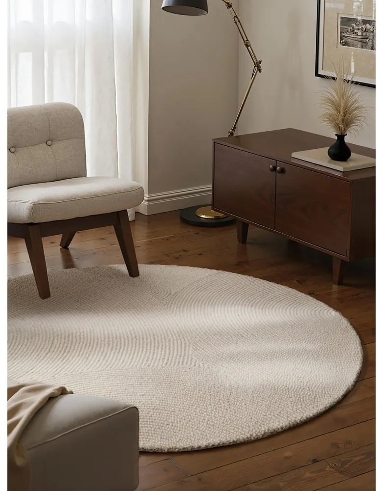 Covor în culoare naturală deschisă, țesut manual, rotund, din lână ø 120 cm Eleni Natural White – Hanse Home