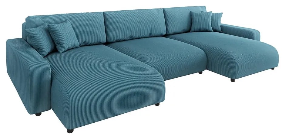 Colțar turcoaz extensibil, cu spațiu de depozitare, cu tapițerie din catifea reiată Sara – Ropez