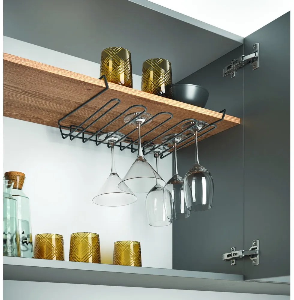 Suport suspendat pentru sticle de vin Metaltex Wine Glass, negru