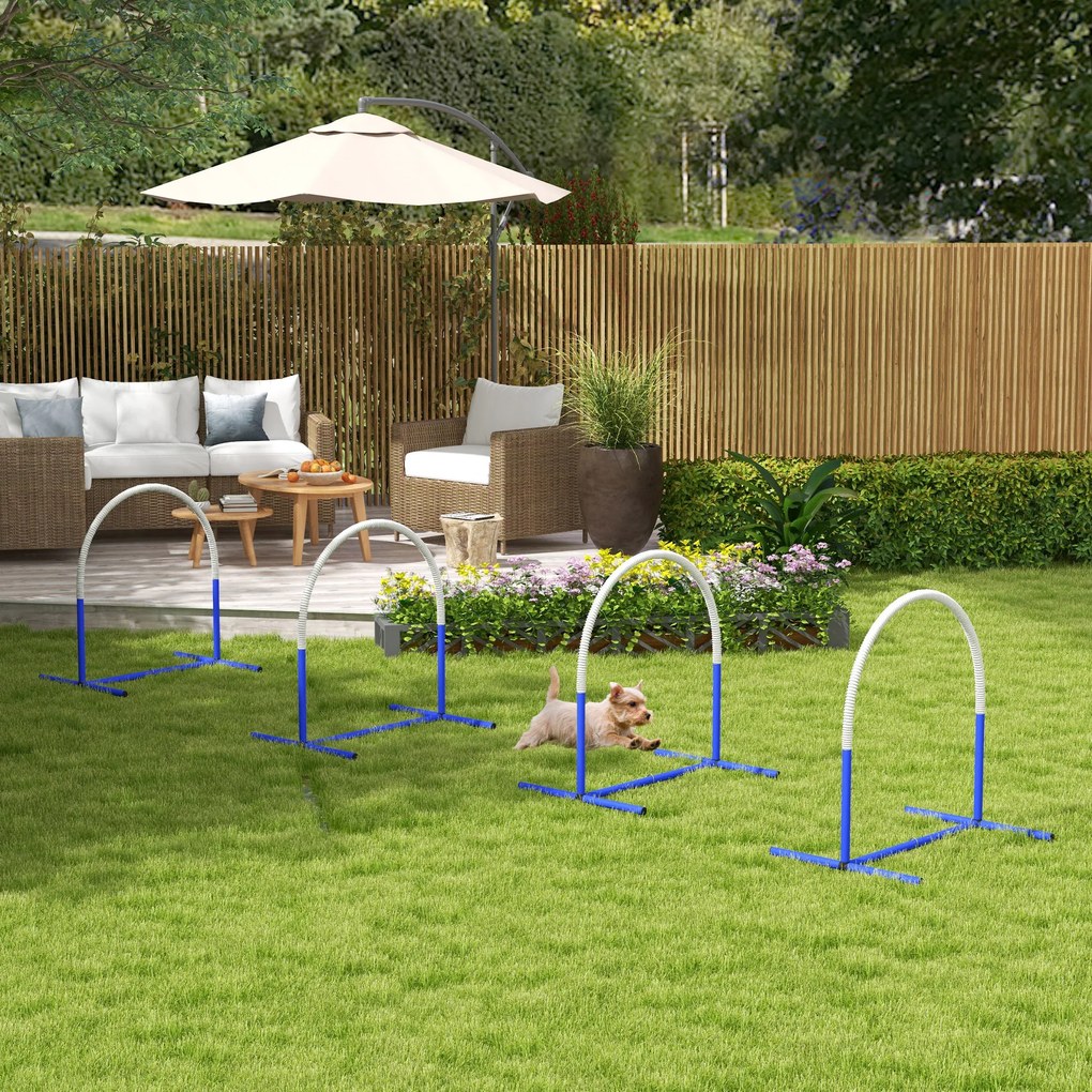 Set de Agilitate PawHut pentru Câini, Antrenament Câini, 4 Arcuri, pentru începători, cu geantă de transport, albastru+alb, 88 x 64 x 95 cm | Aosom Romania