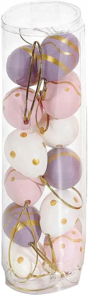 Set 12 oua decorative plastic suspendabile mov roz alb