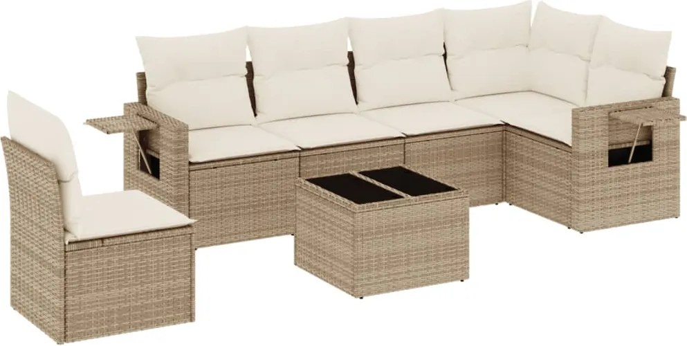 vidaXL Set canapele de grădină, 7 piese, cu perne, bej, poliratan