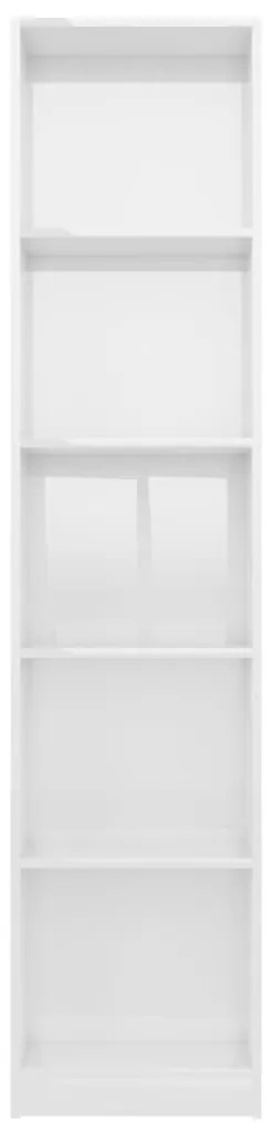 Biblioteca cu 5 rafturi, alb extralucios, 40x24x175 cm, PAL