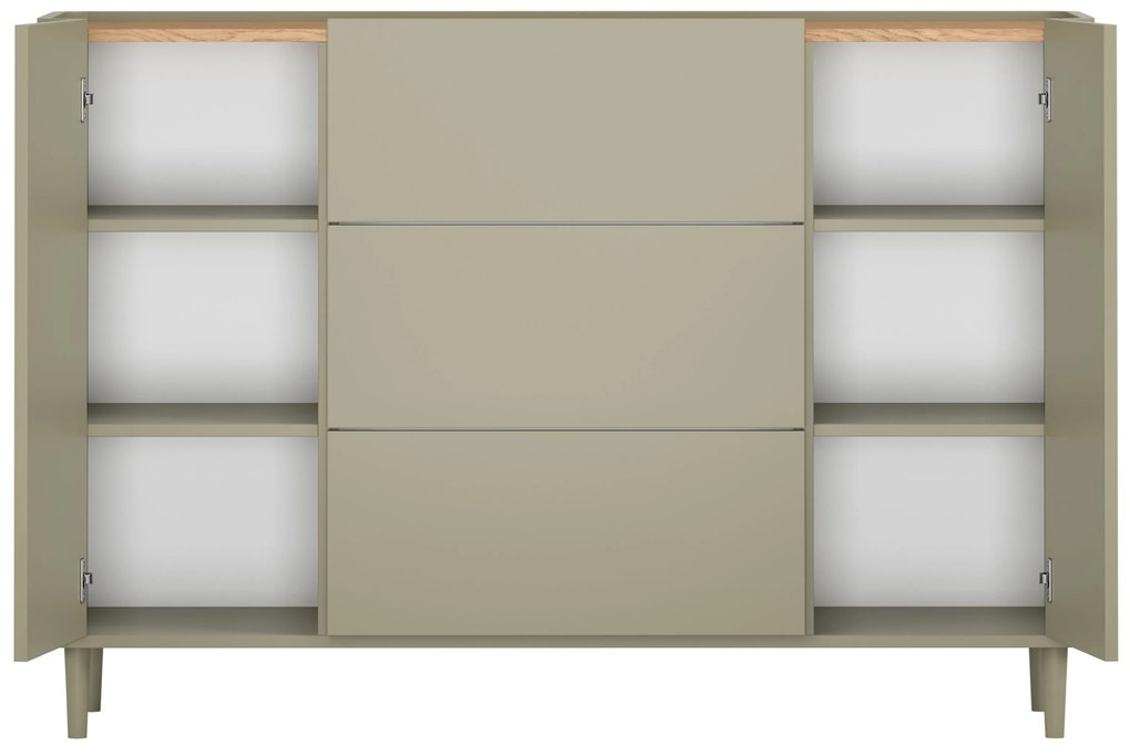 Comodă Elivo 150 cm cu sertare pe picioare - eucalipt / stejar baltic dune