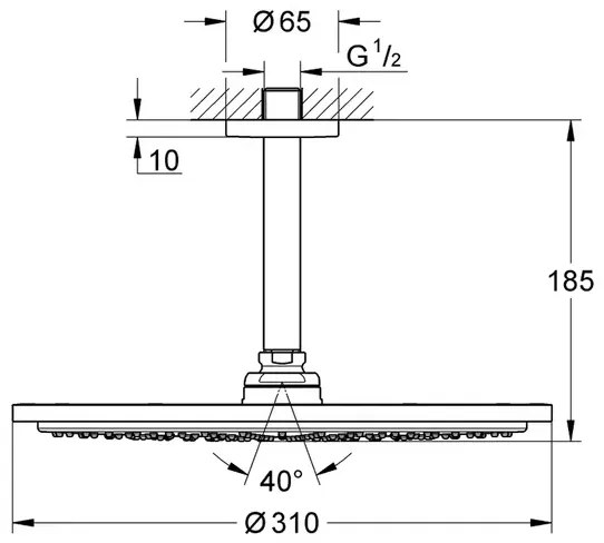 Palarie si brat de dus Grohe Rainshower Cosmopolitan 310 finisaj antracit periat Hard Graphite cu 1 functie