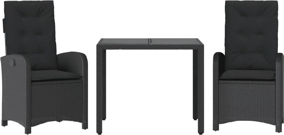 vidaXL Set mobilier de grădină cu perne, 3 piese, negru, poliratan