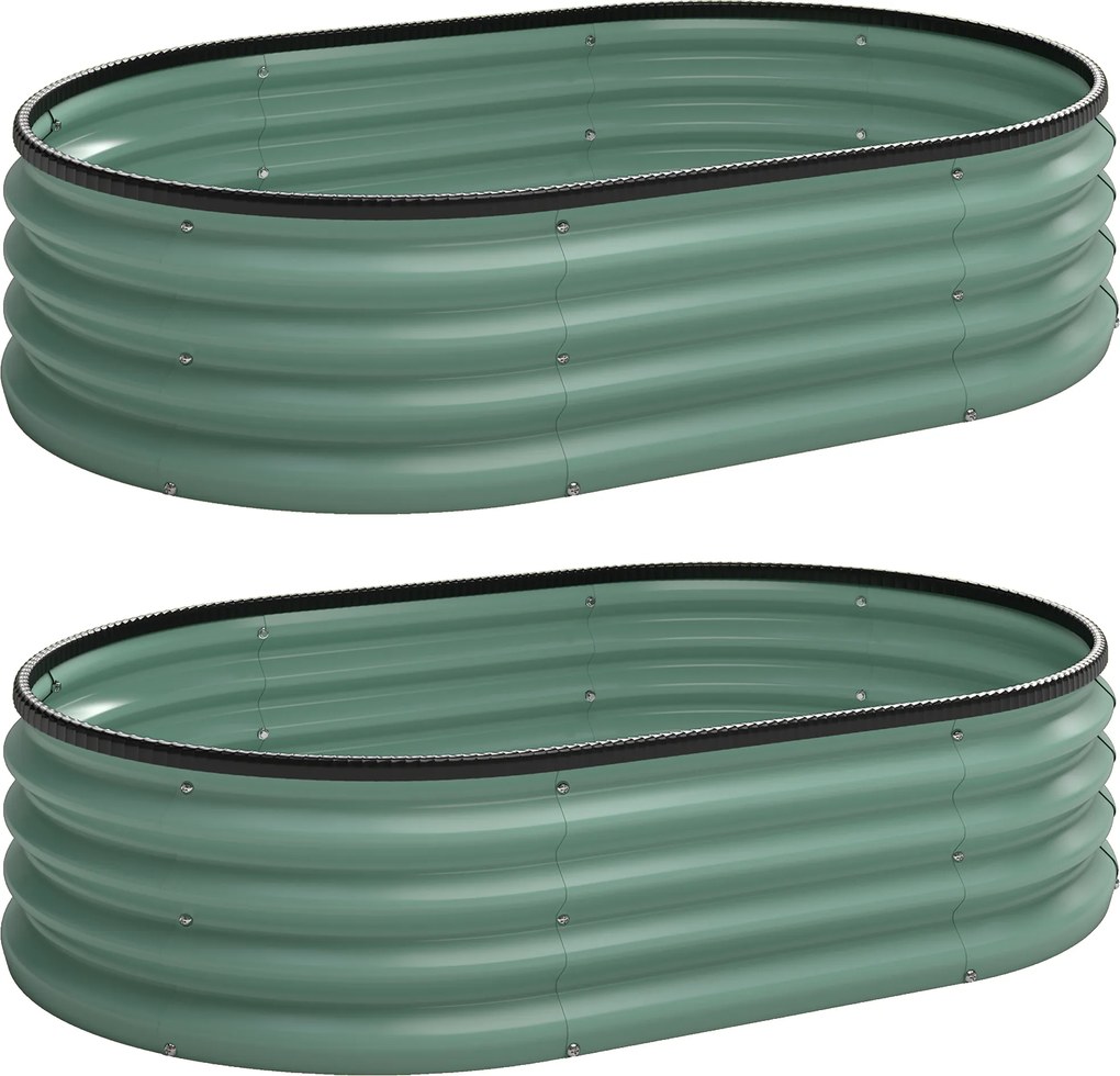 Outsunny Set de 2 Jardiniere Înălțate Modulare, Ghivece de Grădină cu Margine din Cauciuc, Fund Deschis, Jardiniere Înălțate din Oțel Galvanizat pentru Plante Aromatice, Fructe, Legume și Flori, 135x90x30 cm, Verde | Aosom Romania