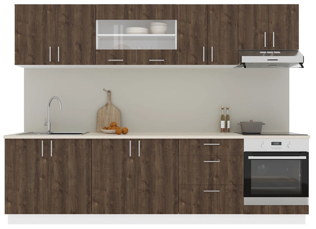 Set Bucatarie Karo V22, Stejar Bronz/Alb, Blat Thermo 28 mm, L 280 cm