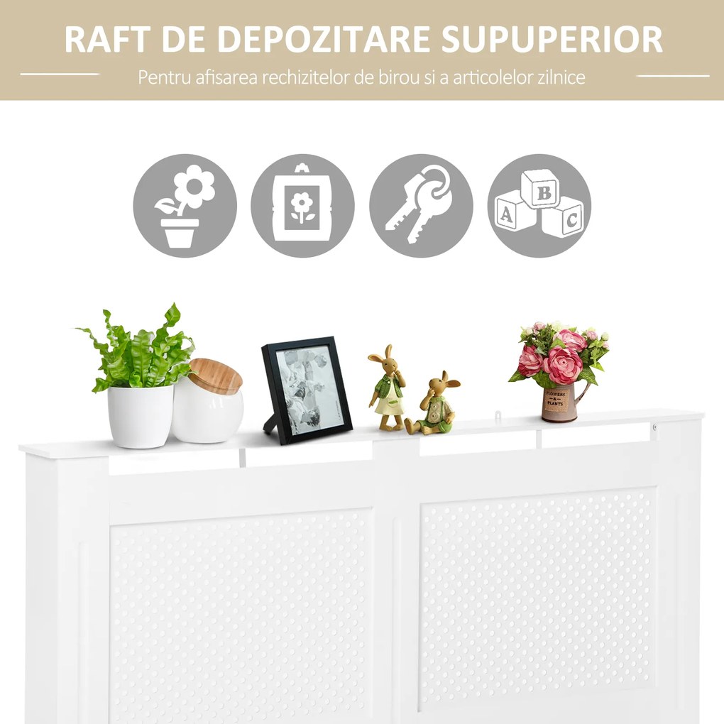 HOMCOM Mască pentru Calorifer din Lemn MDF cu Raft Superior, 151,5x82x19 cm, Alb | Aosom Romania