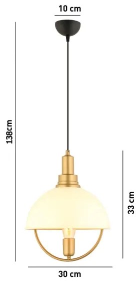 Lustră suspendată MONZA pe cablu, 1 x E27 / 40 W / 230 V, Ø 30 cm, crem/auriu