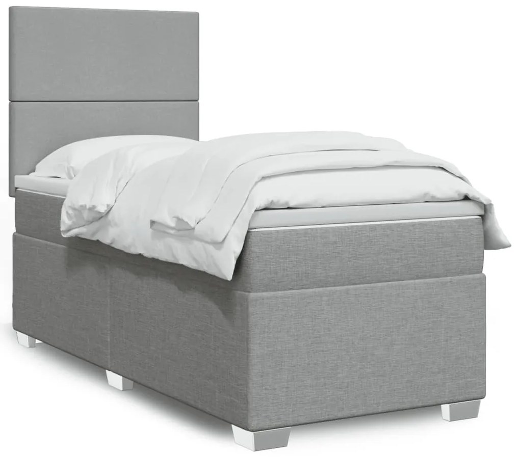 vidaXL Pat box spring cu saltea, gri deschis, 90x190 cm, textil
