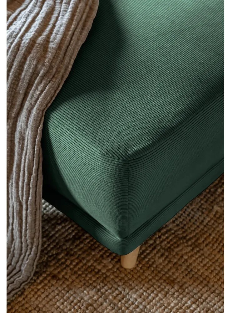 Colțar verde extensibil cu tapițerie din catifea reiată (colț stânga/în formă de "U") Lazy Lukka – Miuform