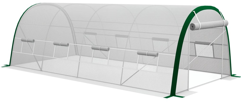 Outsunny Seră de Grădină Tunnel 18 m² dim. 6L x 3l x 2H m, 8 ferestre, Ușă cu fermoar rulabil, Oțel galvanizat, preț PE, Alb | Aosom Romania