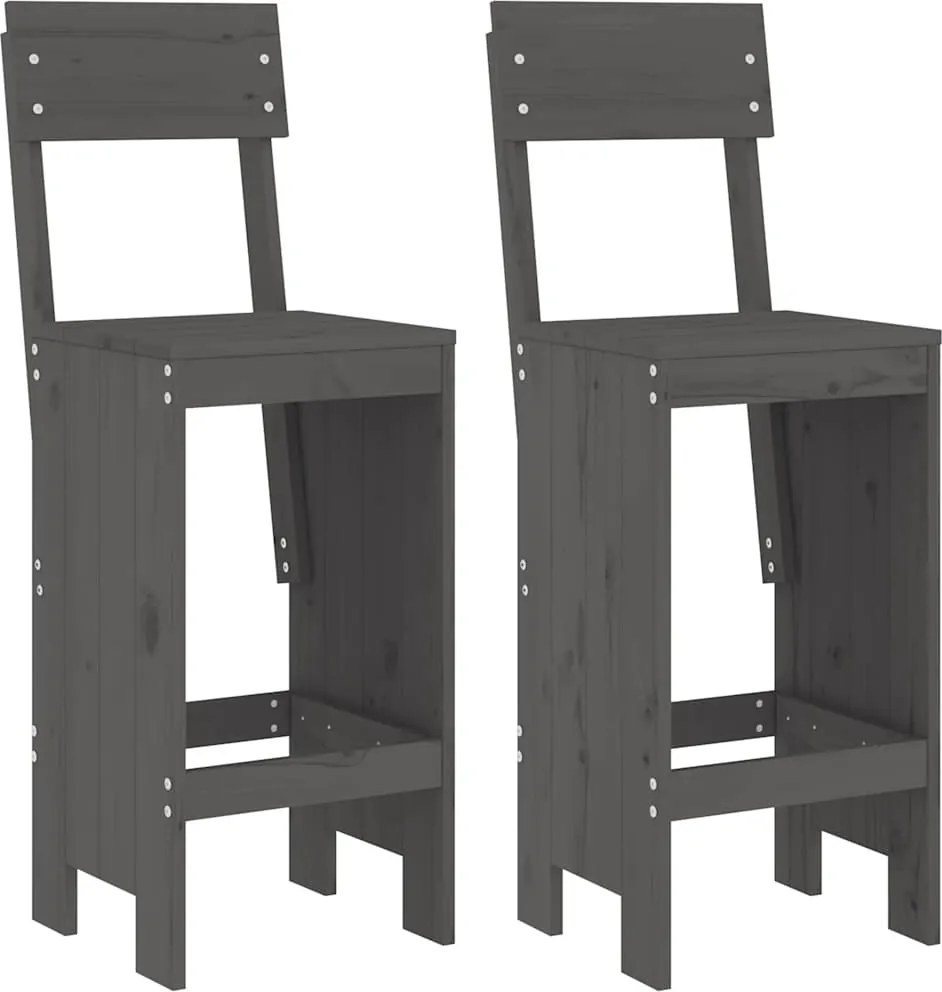 vidaXL Taburete de bar, 2 buc., gri, 40x48,5x115,5 cm, lemn masiv pin
