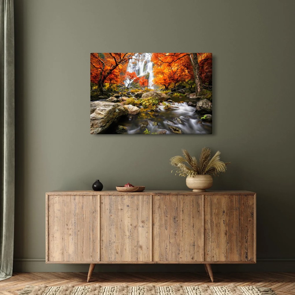 Tablou - Cascade în pădurea portocalie (90x60 cm)