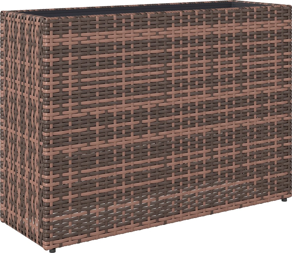 Outsunny Strat Înălțat pentru Grădină 45L din Ratan, cu Orificii de Drenaj și Picioare Reglabile, Maro | Aosom Romania