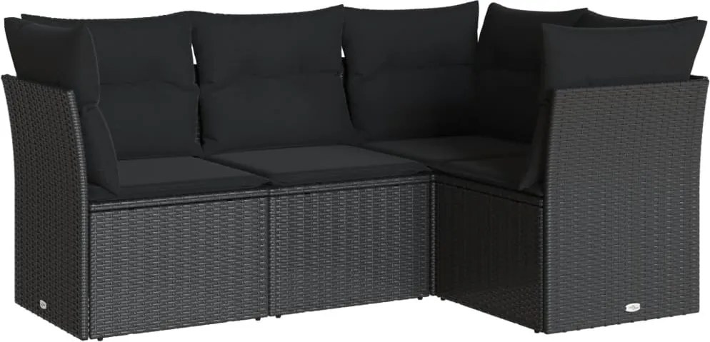 vidaXL Set mobilier de grădină cu perne, 4 piese, negru, poliratan