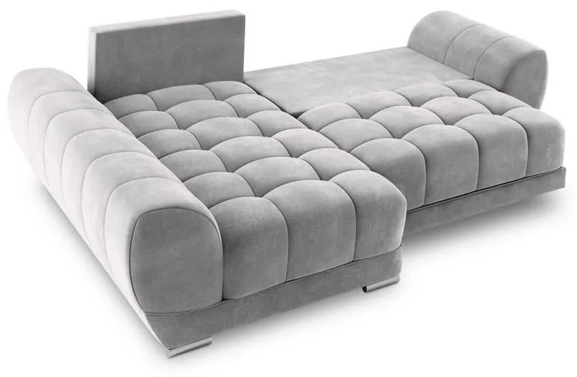 Colțar extensibil cu tapițerie de catifea și șezlong pe partea stângă Windsor & Co Sofas Nuage, gri deschis