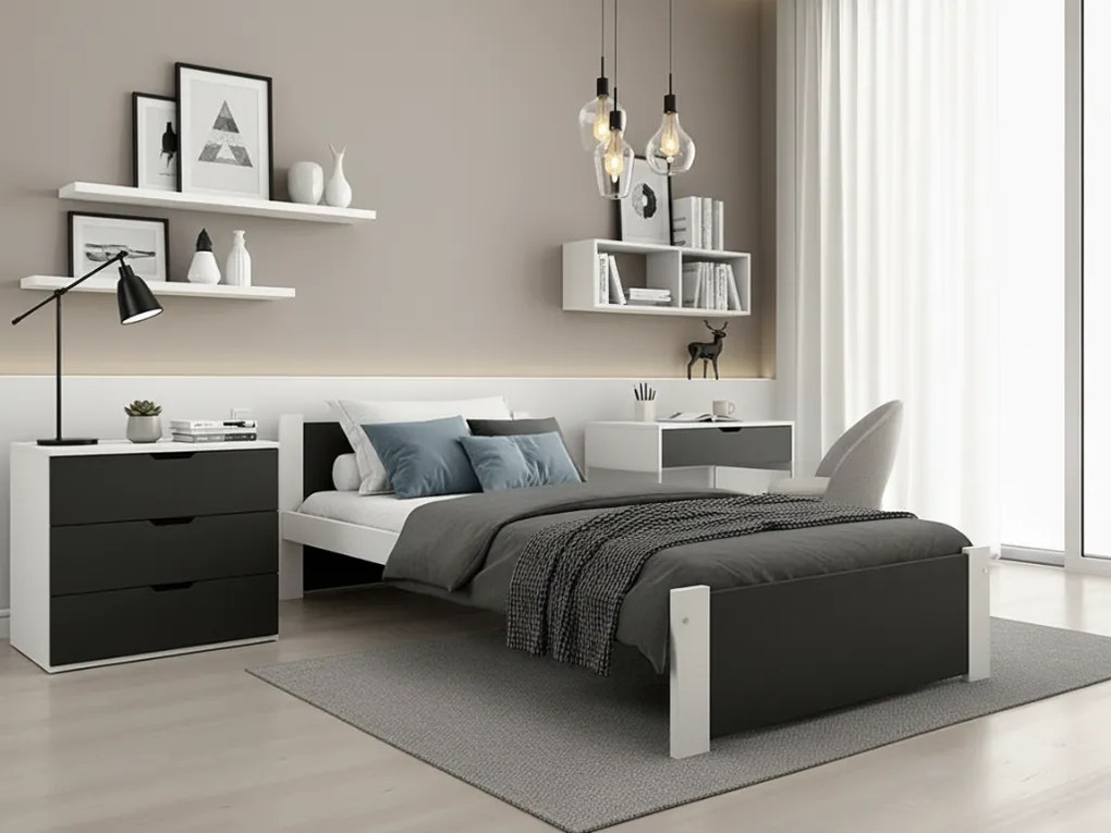 Pat de o persoana IKAROS 90 x 200 cm, antracit/alb Saltele: Cu saltele Somnia 18 cm, Somiera pat: Cu lamele drepte