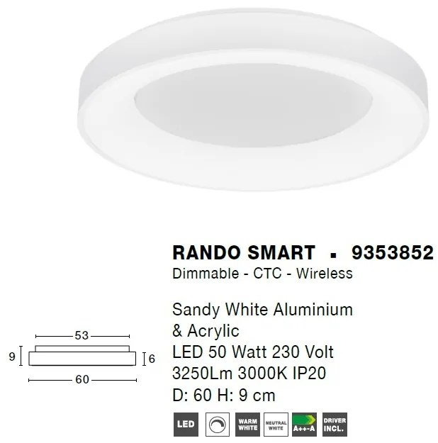 Lustra LED aplicata controlata wireless prin smartphone Rando Smart alba