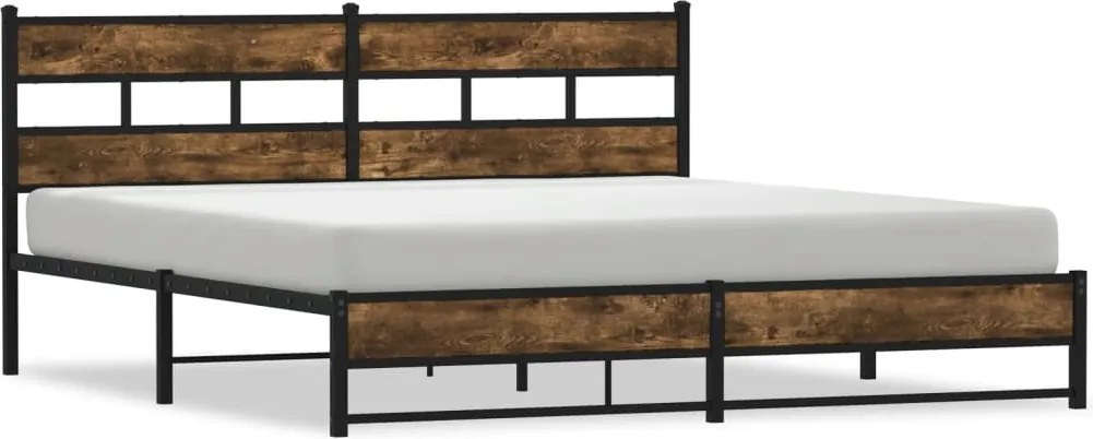 vidaXL Cadru de pat metalic fără saltea, stejar fumuriu, 193x203 cm