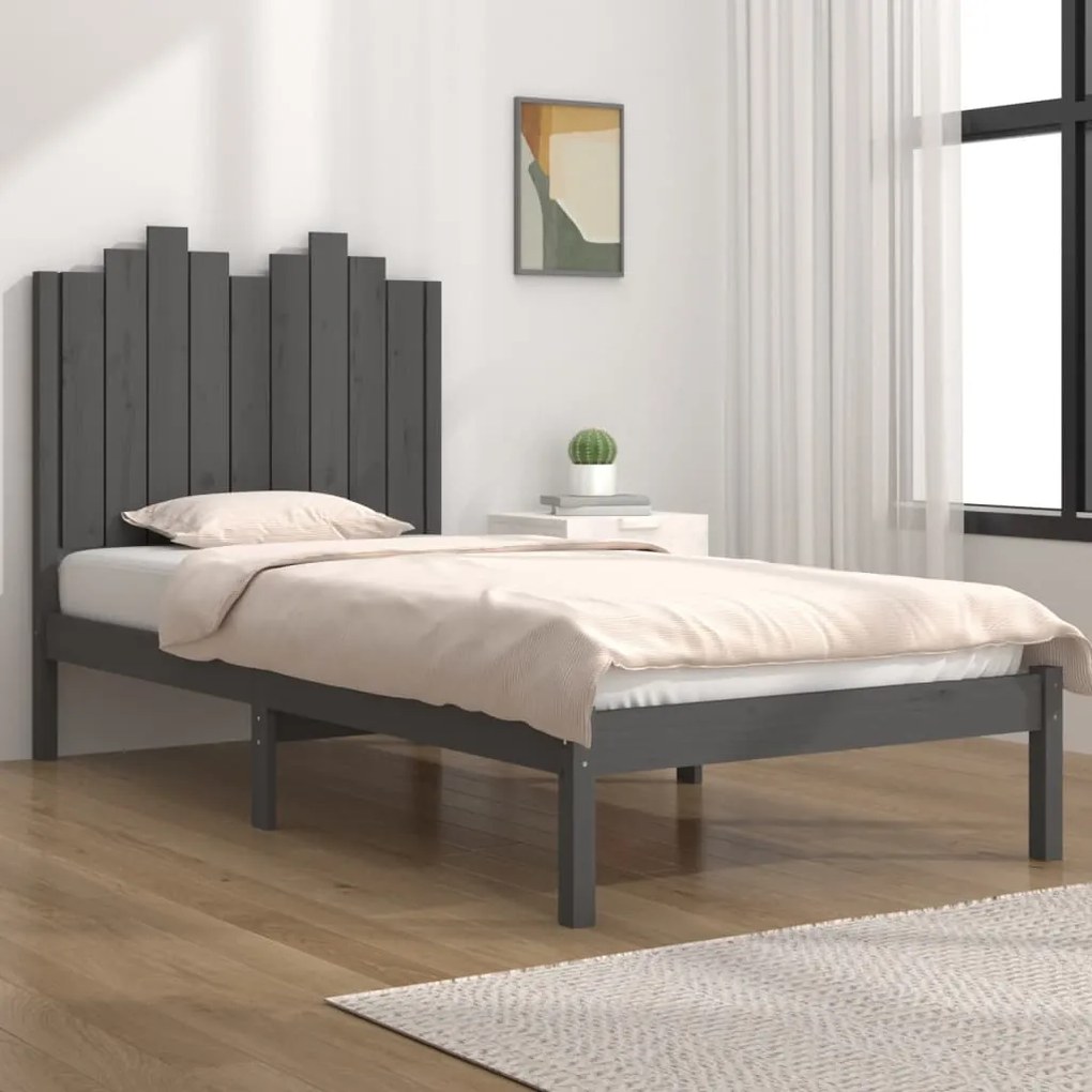 3103745 vidaXL Cadru de pat single, gri, 90x190 cm, lemn masiv de pin