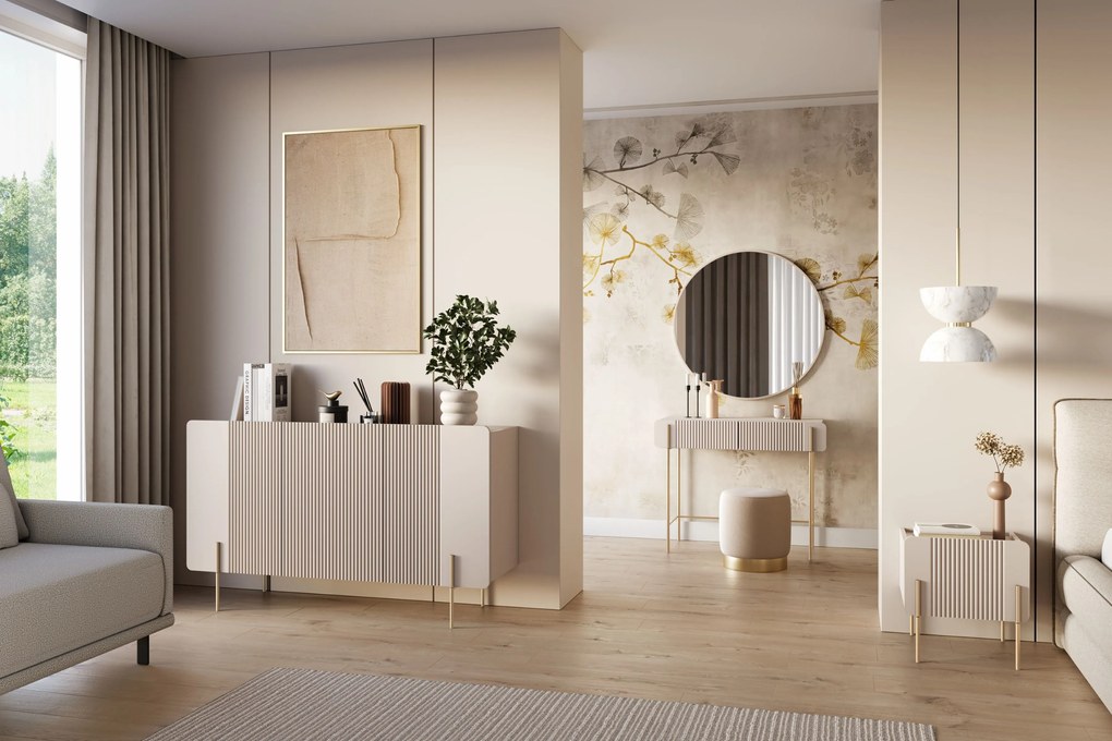 Comodă cu trei uși Malmi 150 cm - cașmir / picioare aurii