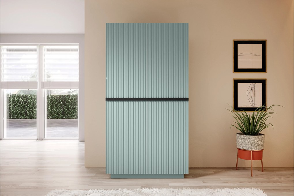 Dulap Nicole dormitor 100 cm - salvie MDF / mânere negre