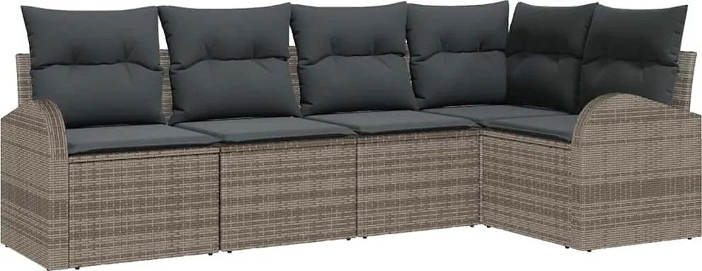 vidaXL Set de canapele pentru grădină cu pernă 5 pcs Gri poliratan