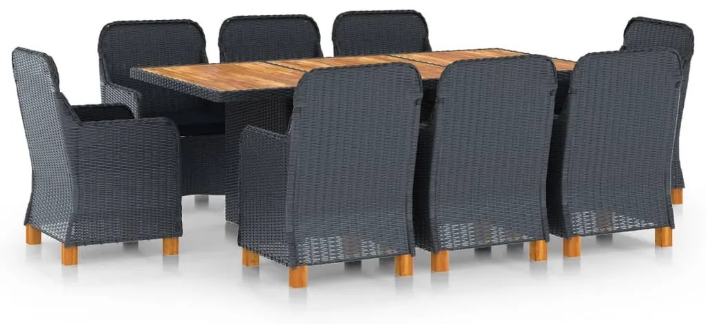 vidaXL Set mobilier exterior cu perne, 9 piese, gri închis, poliratan