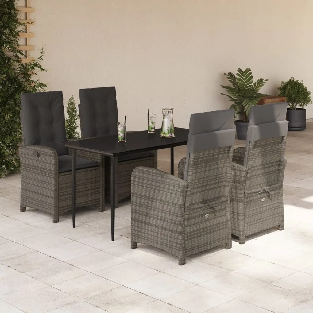 vidaXL Set mobilier de grădină cu perne, 5 piese, gri, poliratan