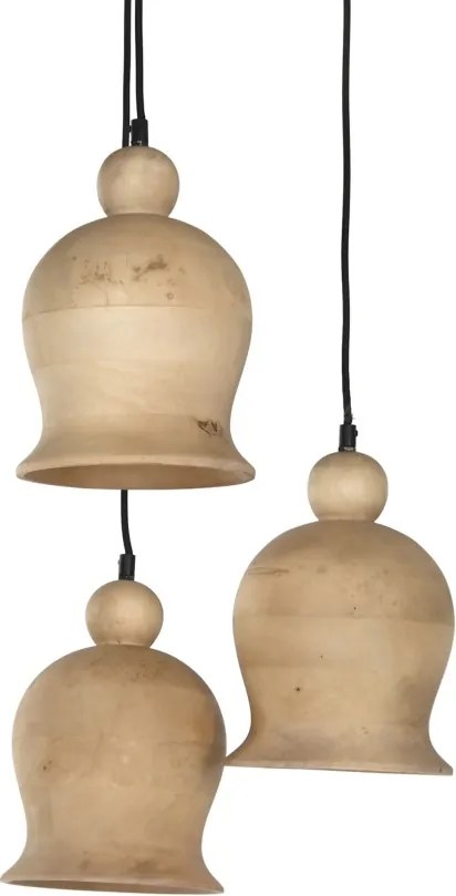 Set 3 lustre suspendate din lemn de mango, negru și natur, 110 x 38 cm, „Creil”