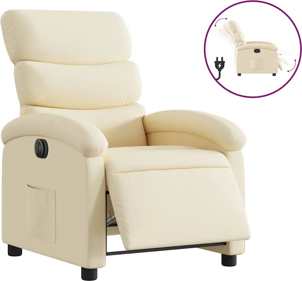vidaXL Fotoliu rabatabil electric, crem, material textil